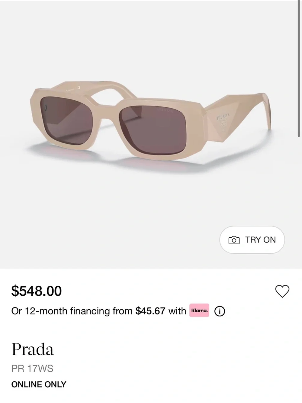 Prada PR 17WS- light orange lense- in original packaging- includes prada card